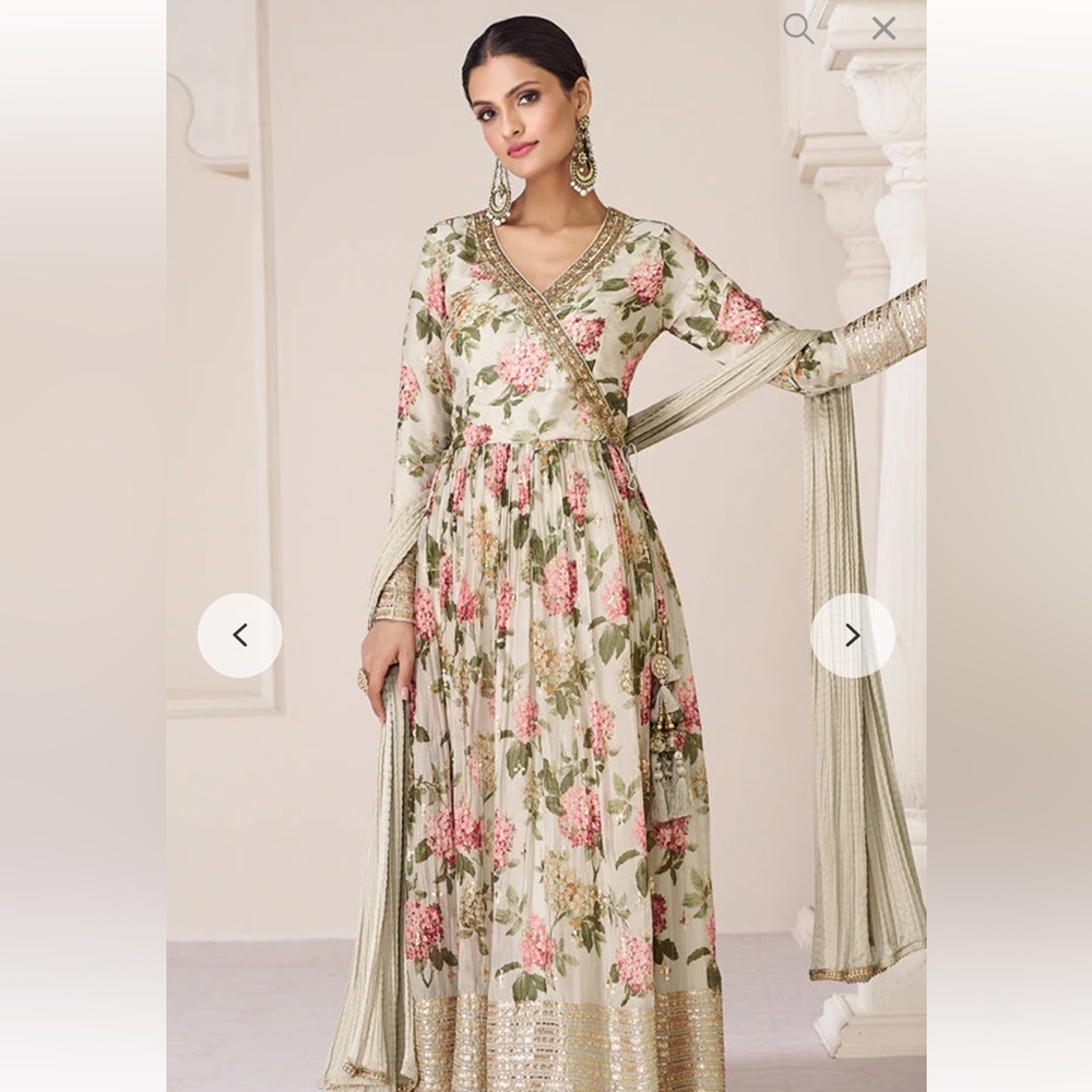 Indian Anarkali White Floral Outfit